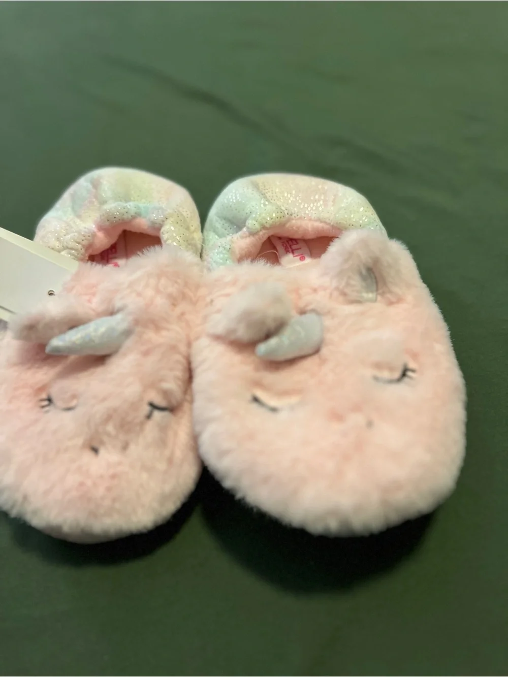 Pink Plush Unicorn Kids Slippers Size 1/2